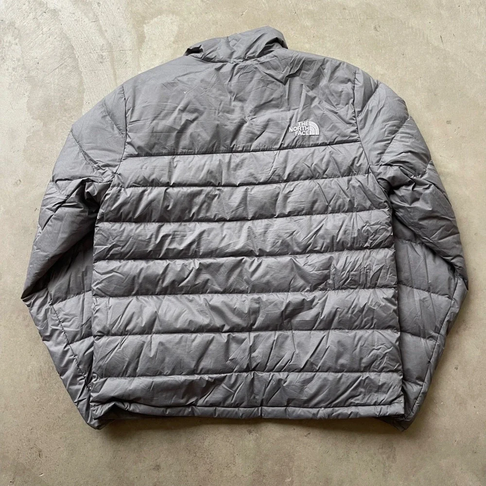 The North Face 550 Down Puffer Jacket Mens Medium Grey Full Zip Flawed